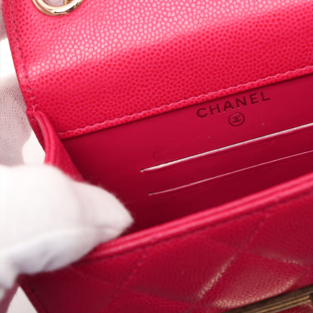Chanel CC Logo Matelasse Caviar Skin Chain Phone Case Bag Hot Pink