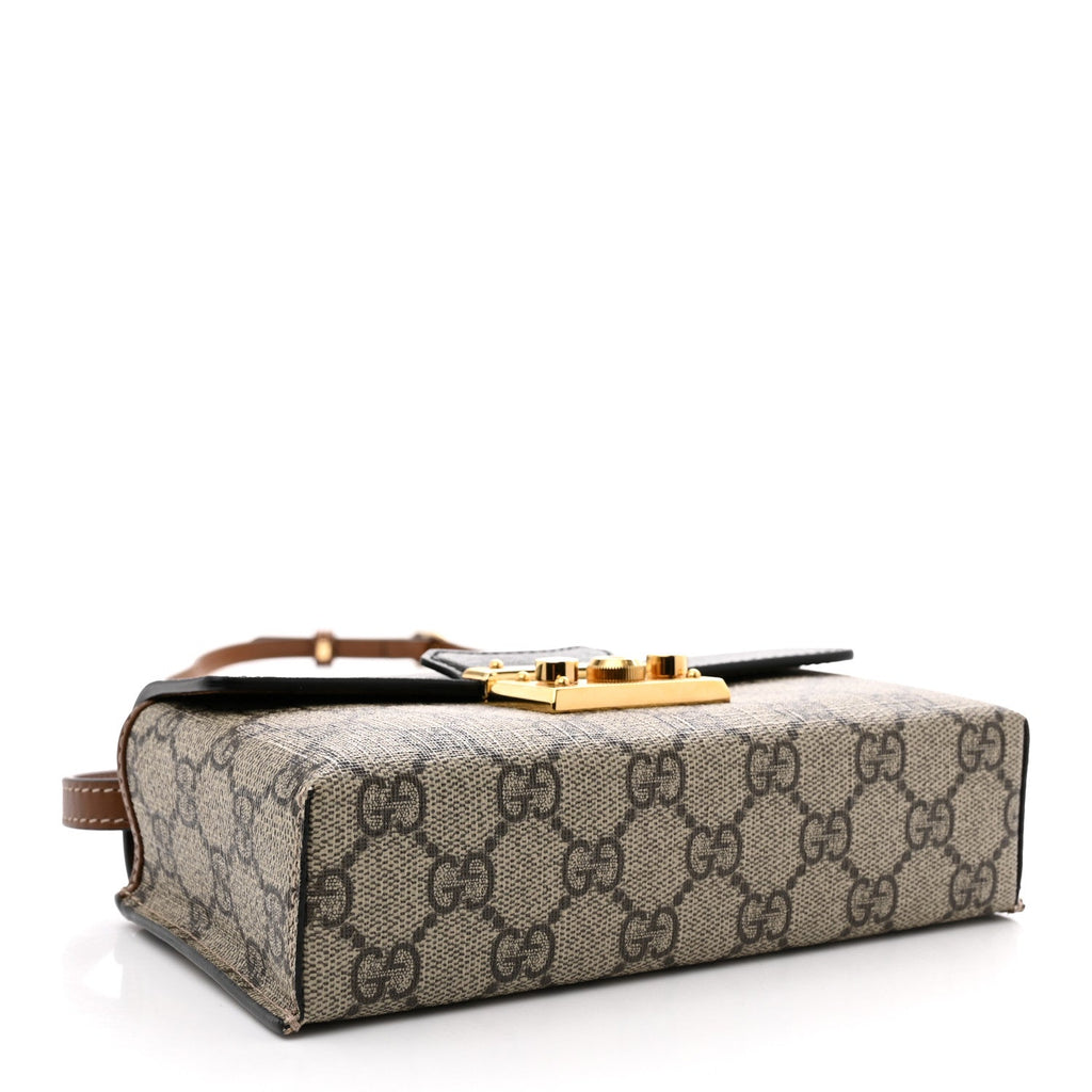 GG Supreme Monogram Calfskin Mini Padlock Top Handle Shoulder Bag Beige Black Cuir
