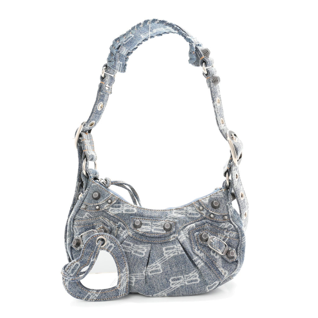 Bleached Denim BB Monogram Le Cagole Shoulder Bag XS Blue