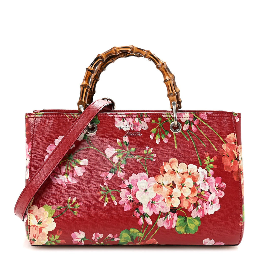 Shangai Calfskin Blooms Print Medium Bamboo Shopper Tote Red Multicolor