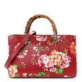 Shangai Calfskin Blooms Print Medium Bamboo Shopper Tote Red Multicolor