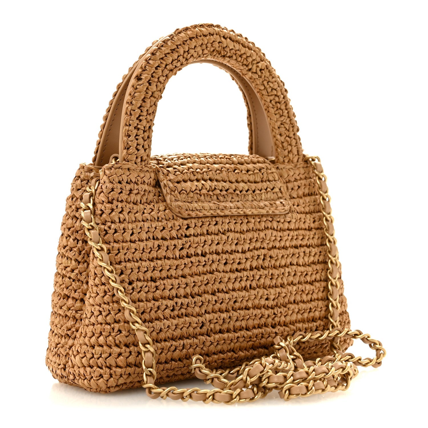 Braided Raffia Nano Kelly Flap Bag Dark Beige