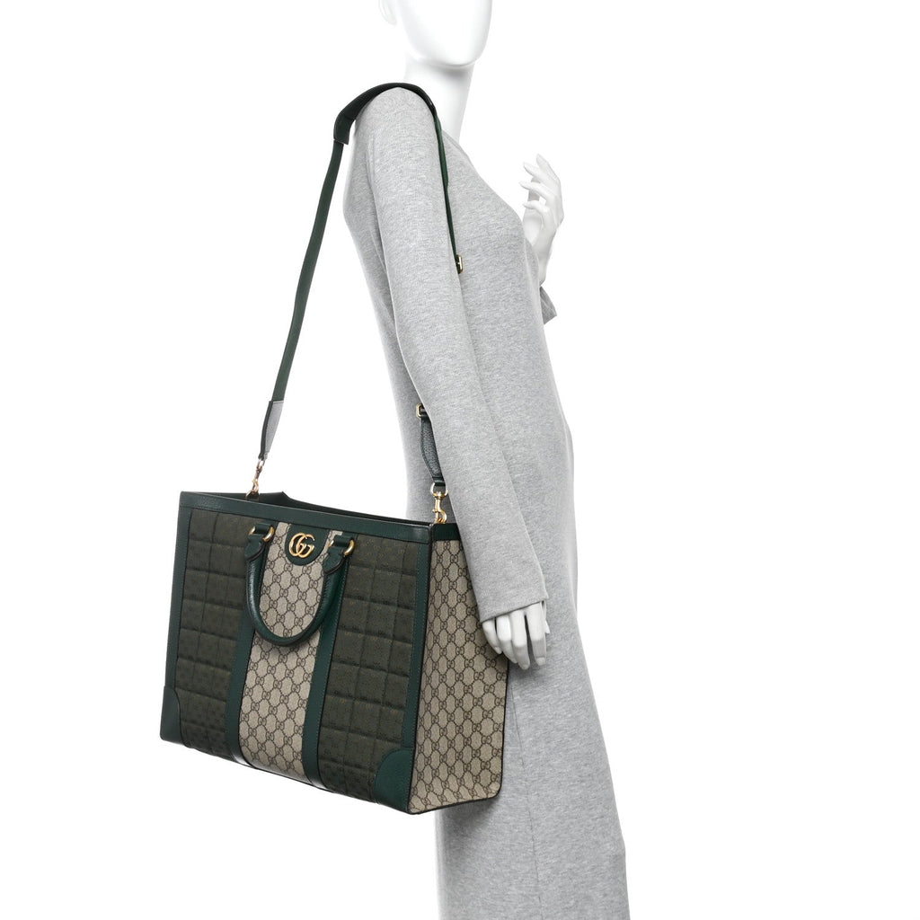 Monogram GG Mignon Textured Dollar Calfskin GG Supreme Monogram Quilted Mini GG Large Tote Bag Green Beige Ebony