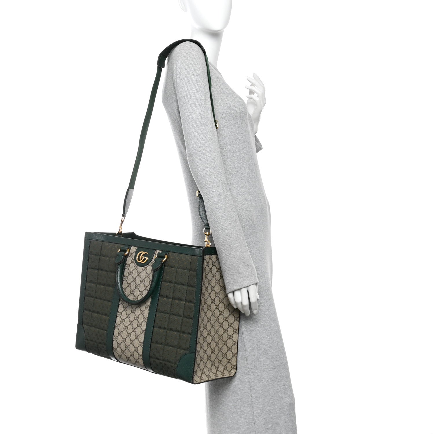 Monogram GG Mignon Textured Dollar Calfskin GG Supreme Monogram Quilted Mini GG Large Tote Bag Green Beige Ebony