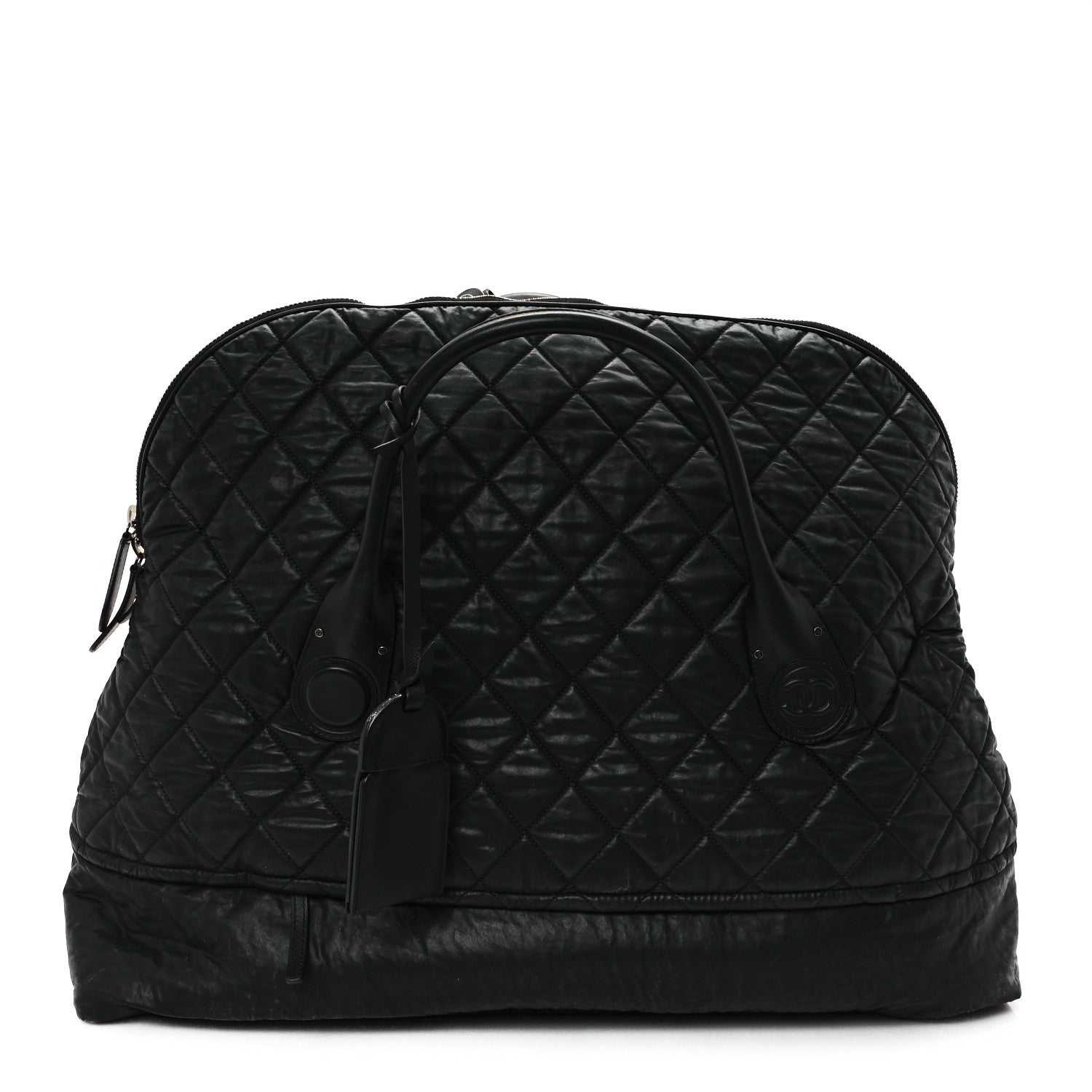 Coated Canvas Quilted Large Garment Travel Bag Black