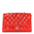 Patent Quilted Clutch with Chain Flap Red