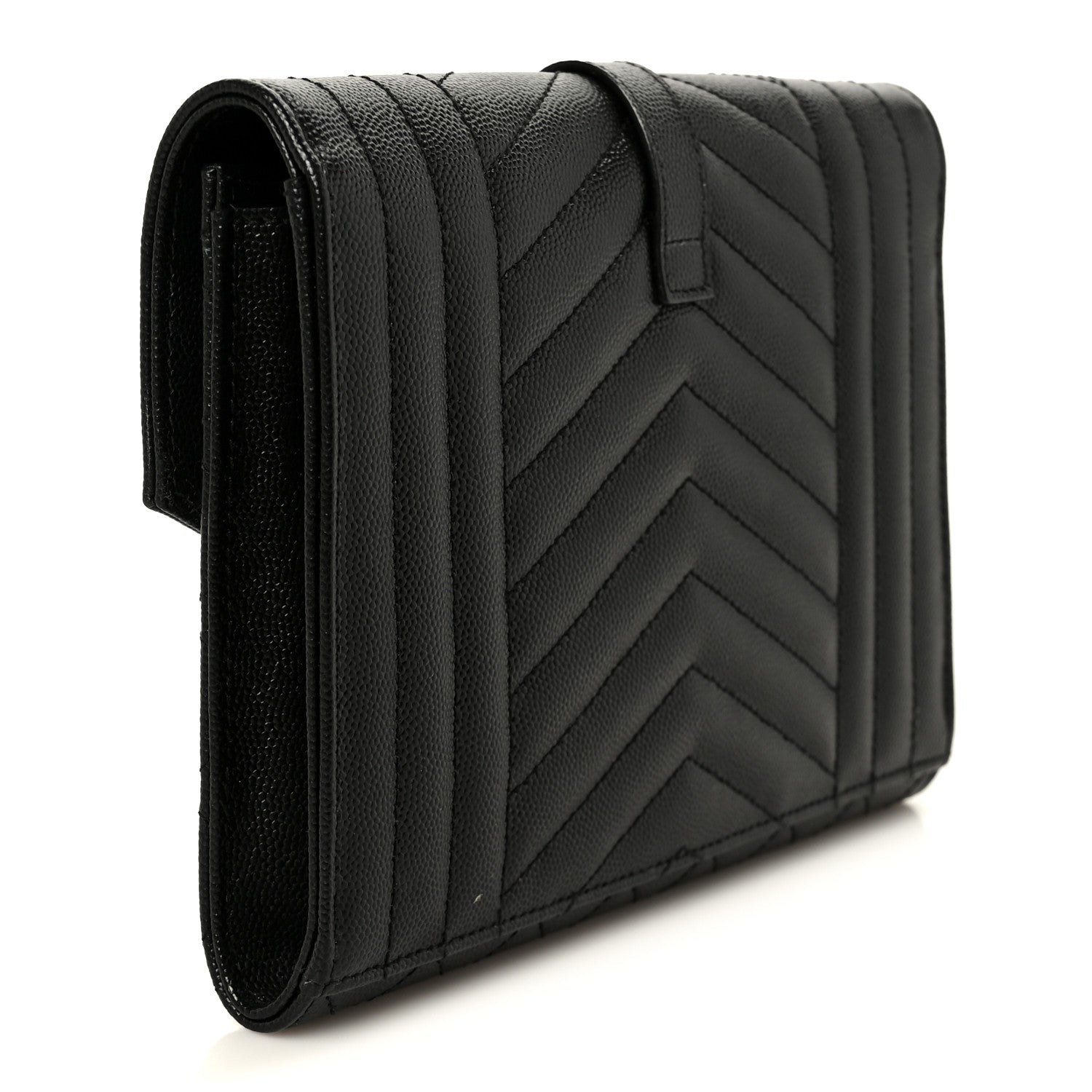 Grain De Poudre Textured Mixed Matelasse Triquilt Monogram Clutch Black