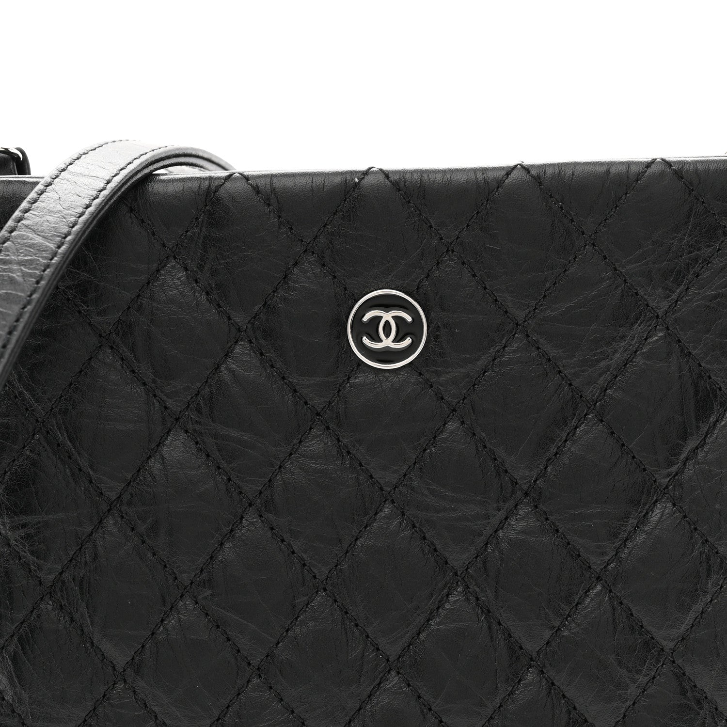 Aged Calfskin Quilted Crossbody Bag Black