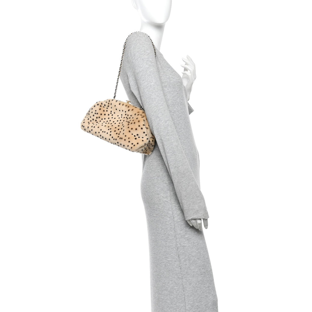 Pony Hair Cheetah Printed Lambskin Clutch With Chain Beige Black