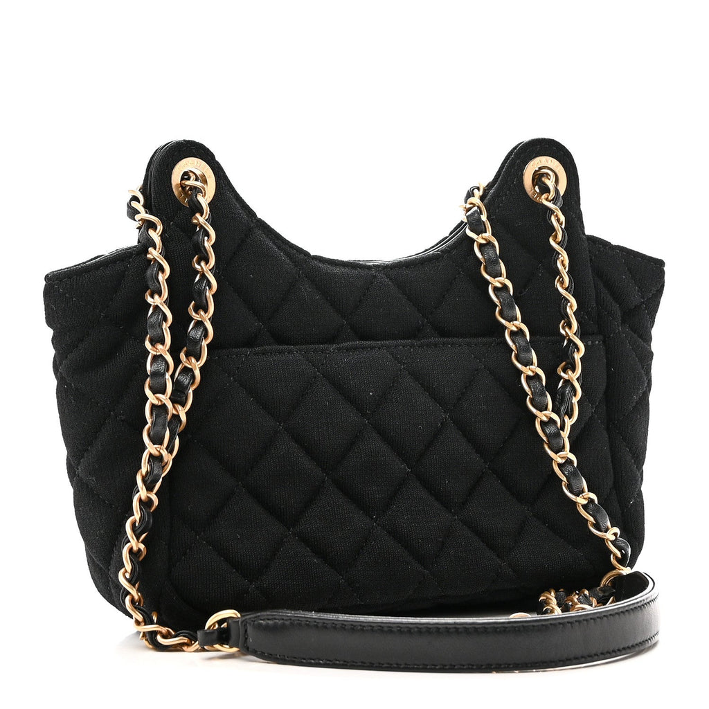 Jersey Quilted Small Wavy CC Hobo Black