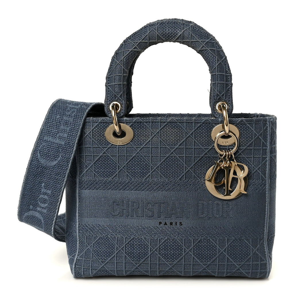 Canvas Embroidered Cannage Medium Lady D-Lite Denim Blue
