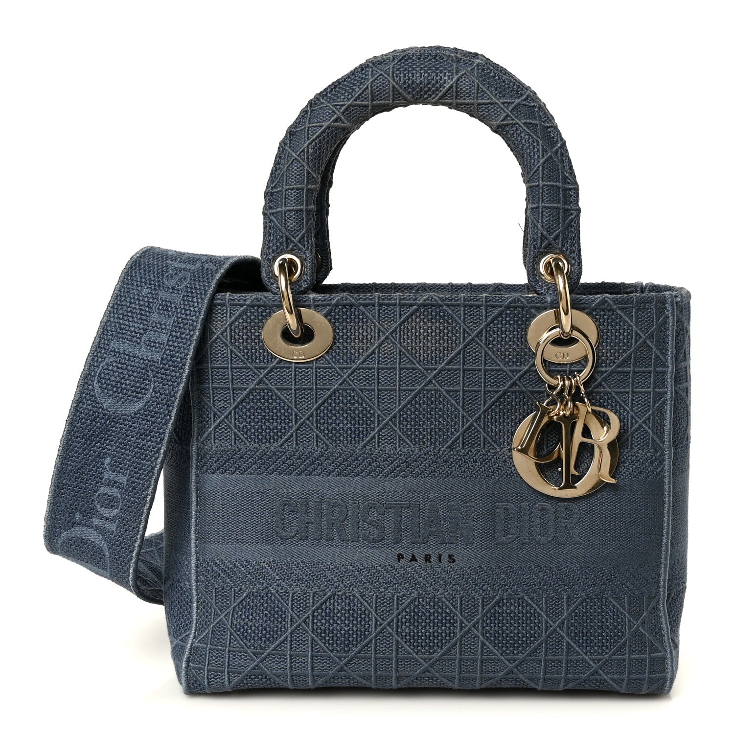 Canvas Embroidered Cannage Medium Lady D-Lite Denim Blue