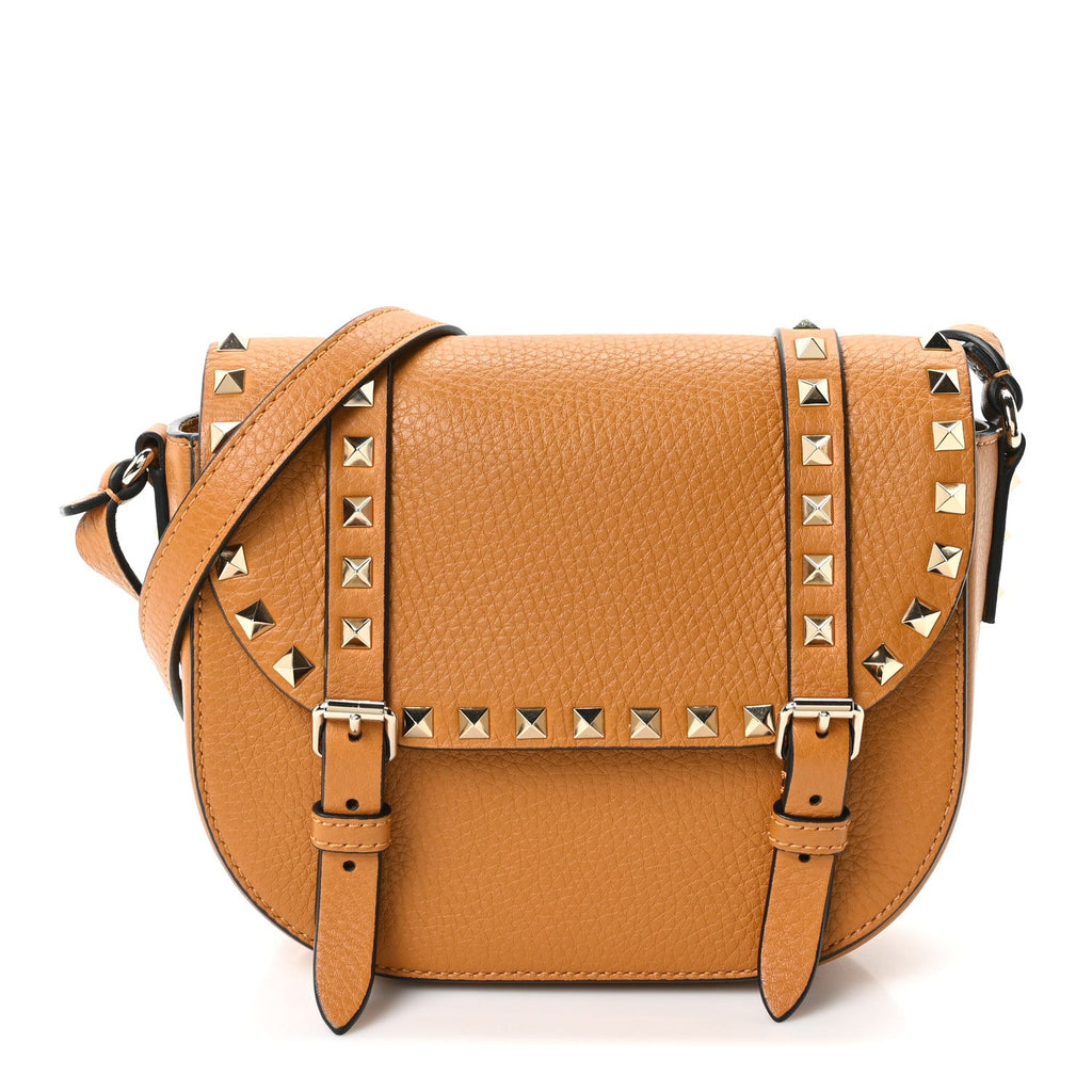Vitello Small Rockstud Satchel Crossbody Bag Light Cuir