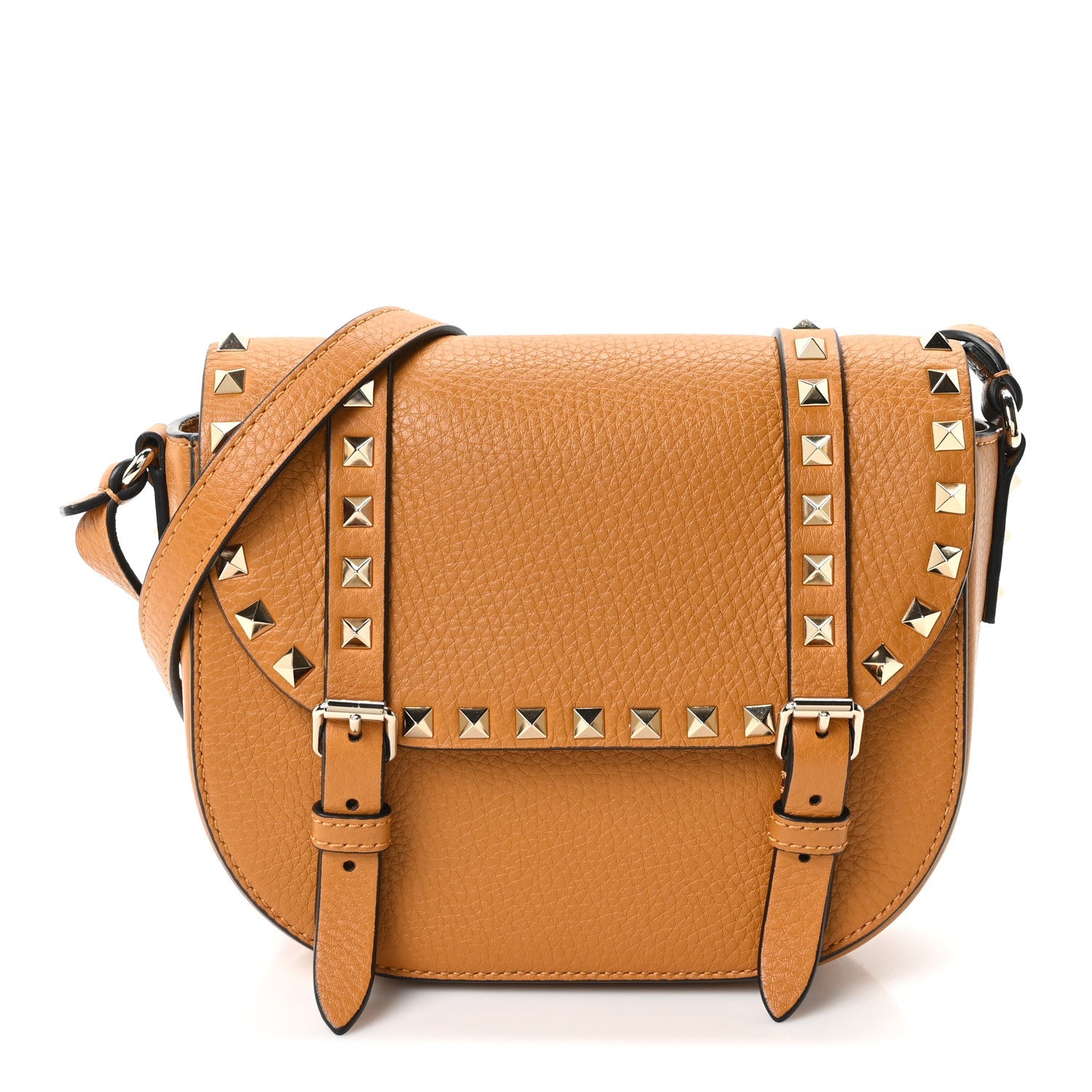 Vitello Small Rockstud Satchel Crossbody Bag Light Cuir