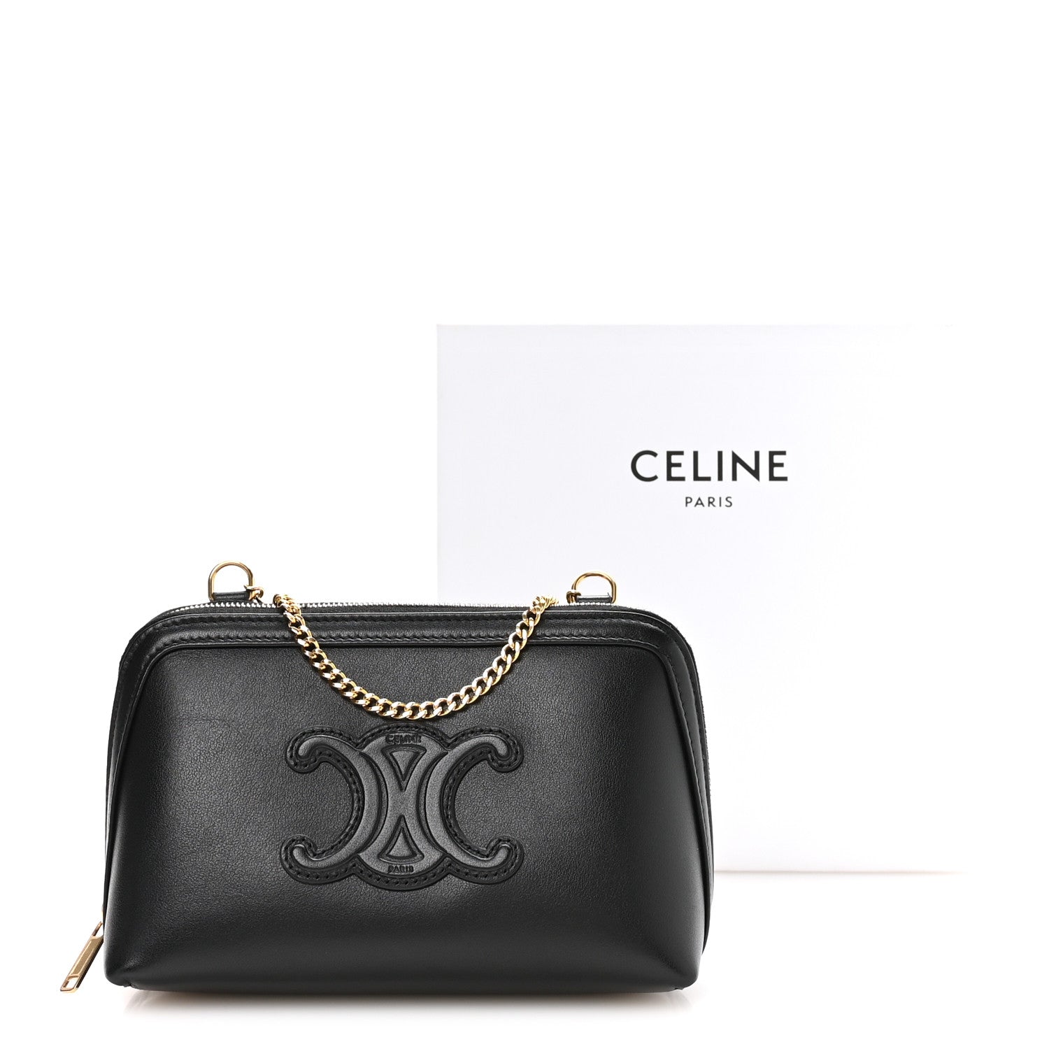 Smooth Calfskin Cuir Triomphe Clutch on Chain Black