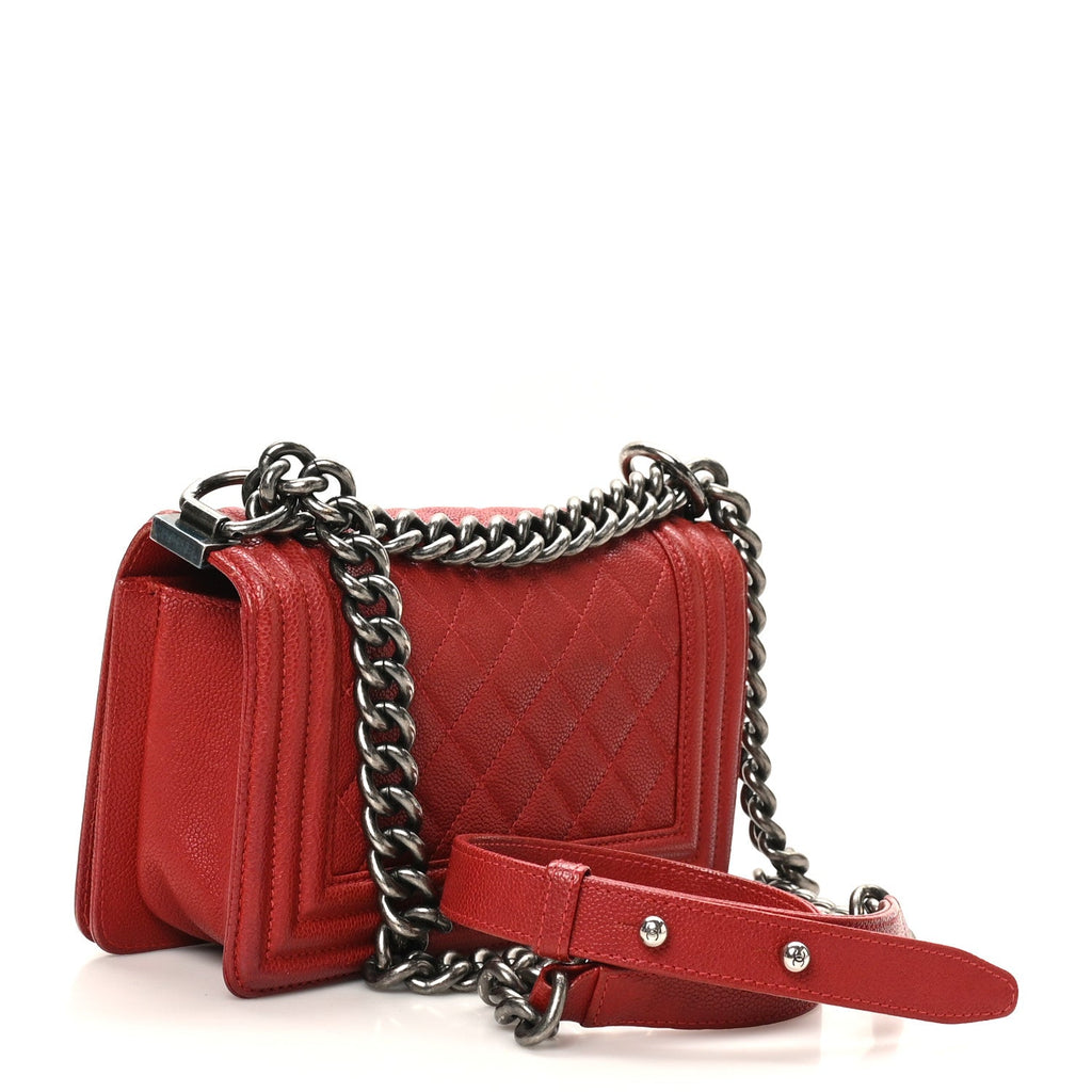 Caviar Quilted Small Boy Flap Dark Red