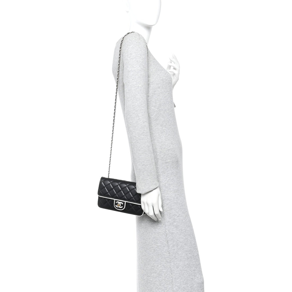 Lambskin Quilted Resin CC Mini Flap Bag Black White