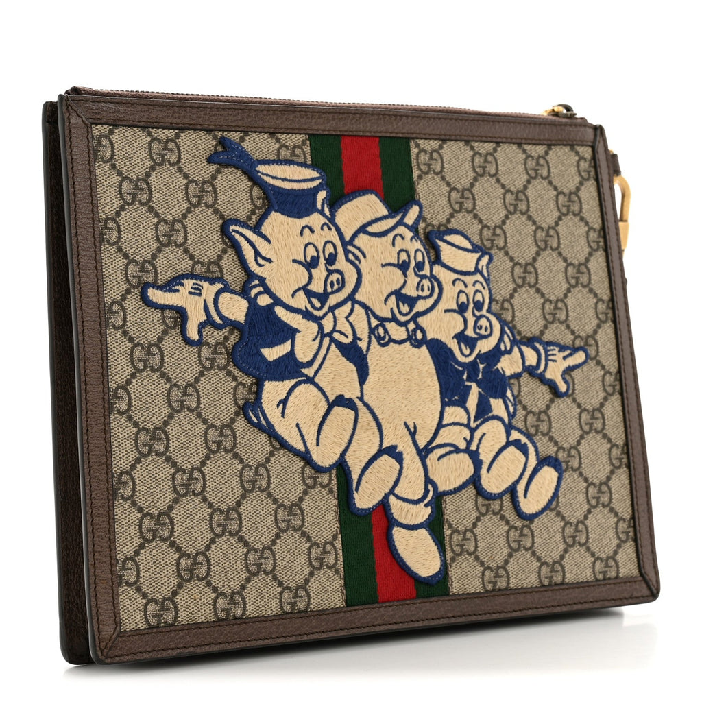 X DISNEY GG Supreme Monogram Web Three Little Pigs Ophidia Documents Holder Beige New Acero