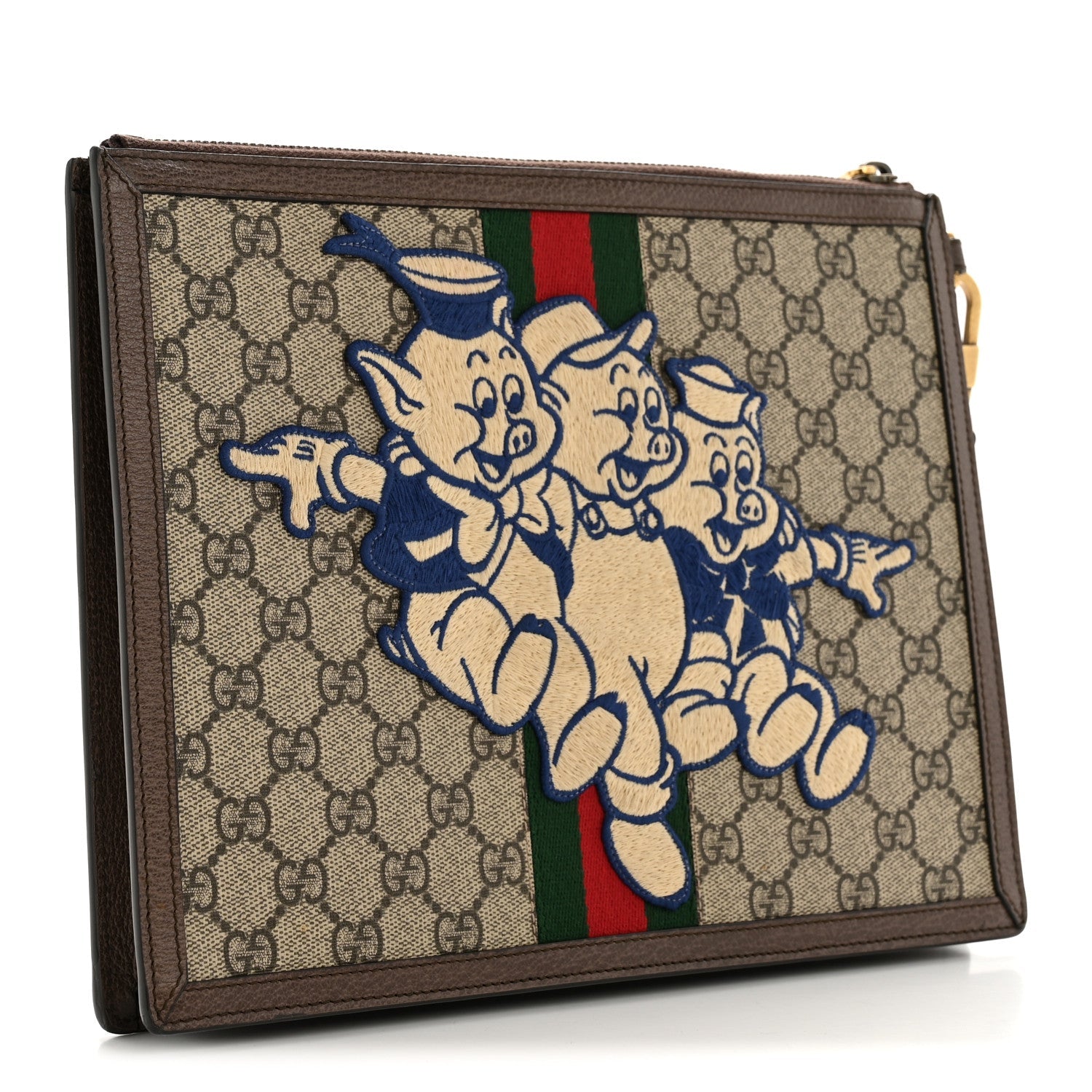 X DISNEY GG Supreme Monogram Web Three Little Pigs Ophidia Documents Holder Beige New Acero