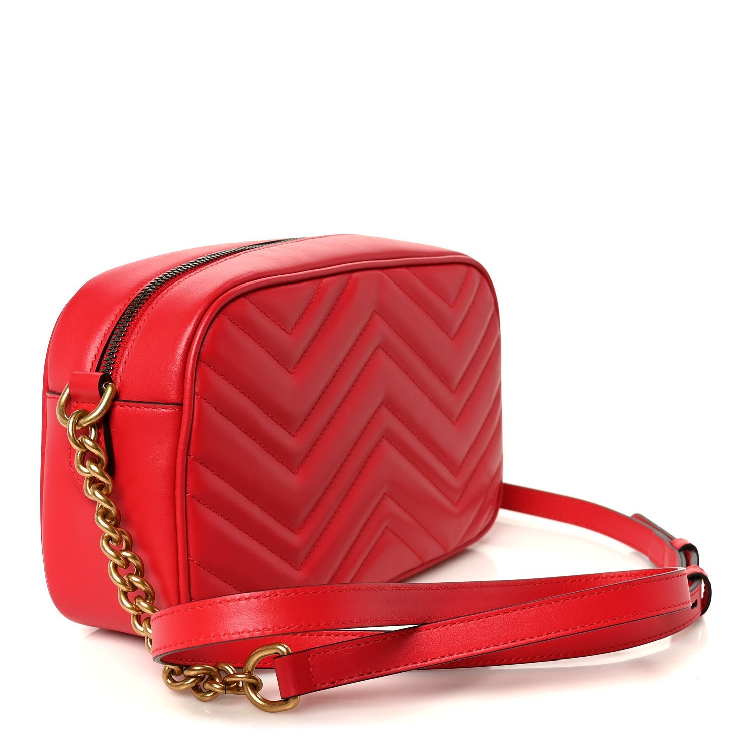 Calfskin Matelasse Small GG Marmont Chain Shoulder Bag Hibiscus Red