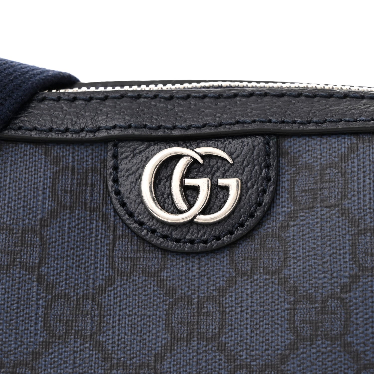 GG Supreme Monogram Textured Dollar Calfskin Web Ophidia Wristlet Shoulder Bag Black Blue