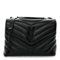 Calfskin Y Quilted Monogram Monochrome Small Loulou Chain Satchel Black
