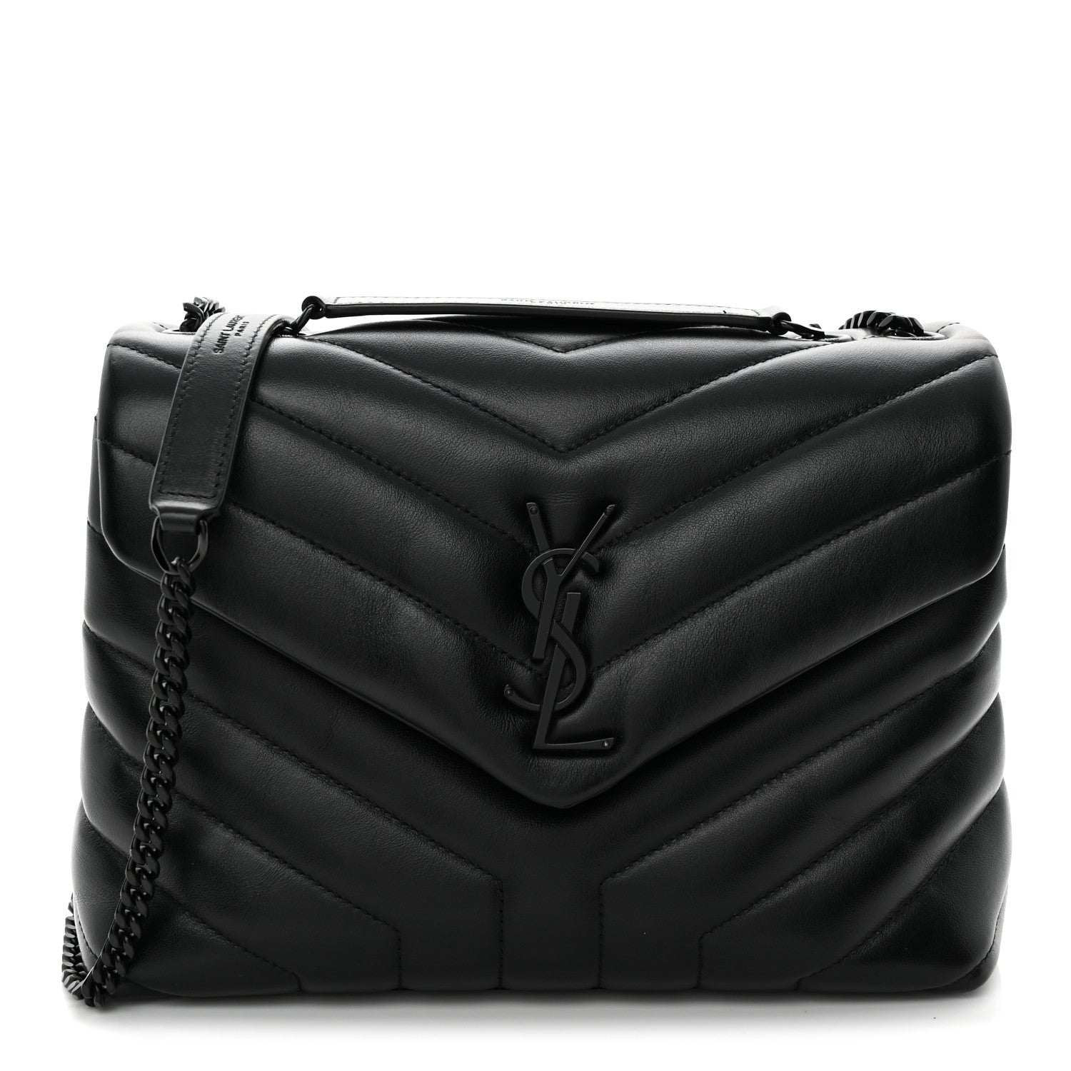 Calfskin Y Quilted Monogram Monochrome Small Loulou Chain Satchel Black