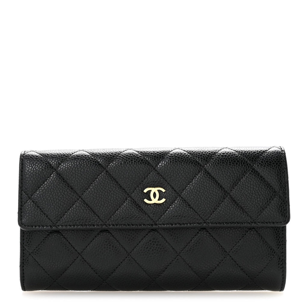 Caviar Quilted Large Gusset Flap Wallet Black