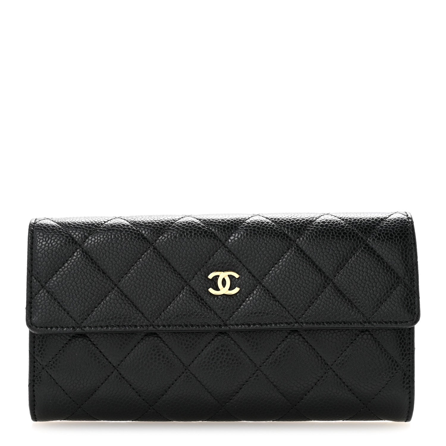 Caviar Quilted Large Gusset Flap Wallet Black