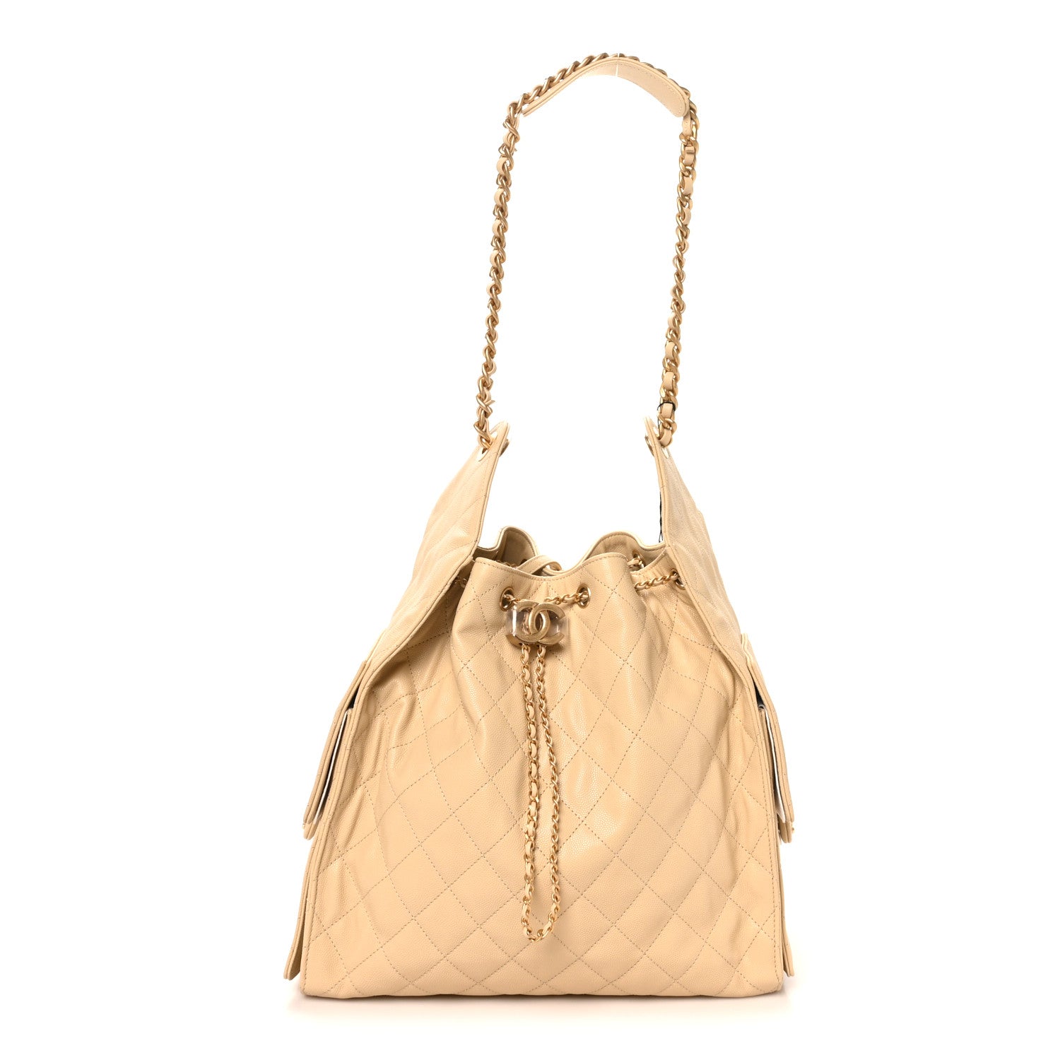 Caviar Quilted Medium Chanel 25 Handbag Beige Beige