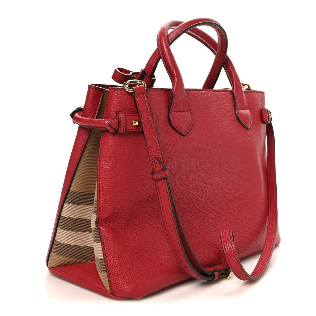 Derby Calfskin House Check Medium Banner Tote Russet Red