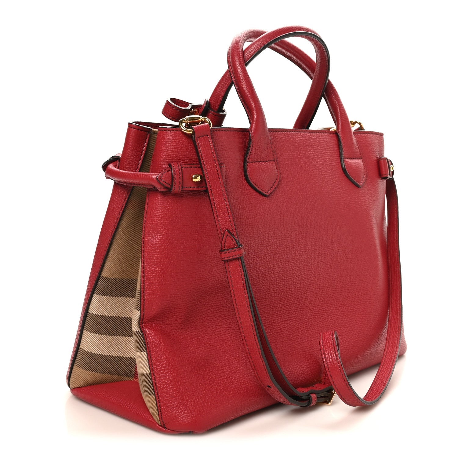Derby Calfskin House Check Medium Banner Tote Russet Red
