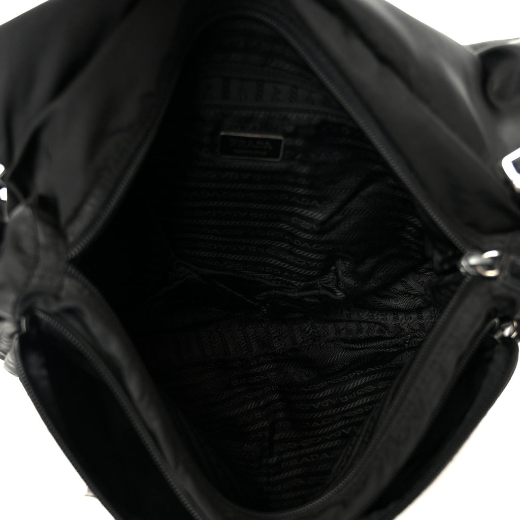 Tessuto Nylon Saffiano Double Buckle Messenger Shoulder Bag Black