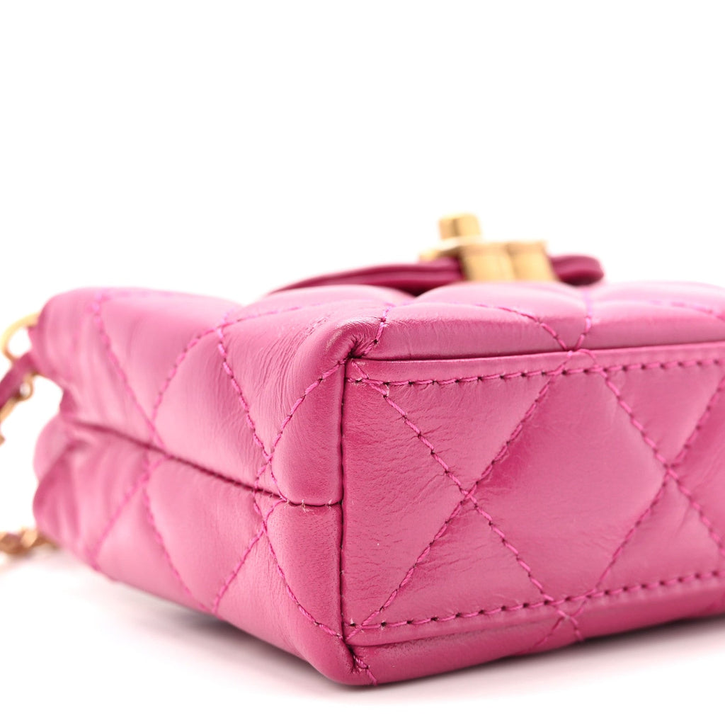 Shiny Aged Calfskin Quilted Mini Nano Kelly Shopper Dark Pink