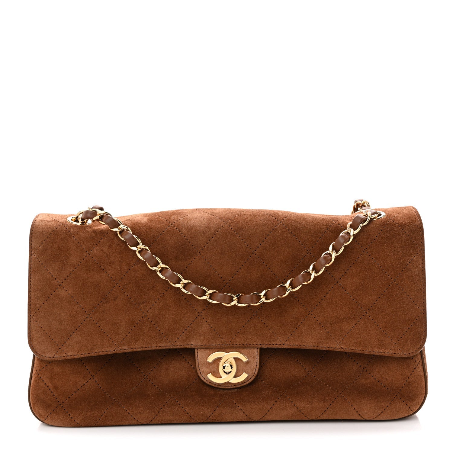 Suede Calfskin Small Souplissimo Maxi Flap Camel