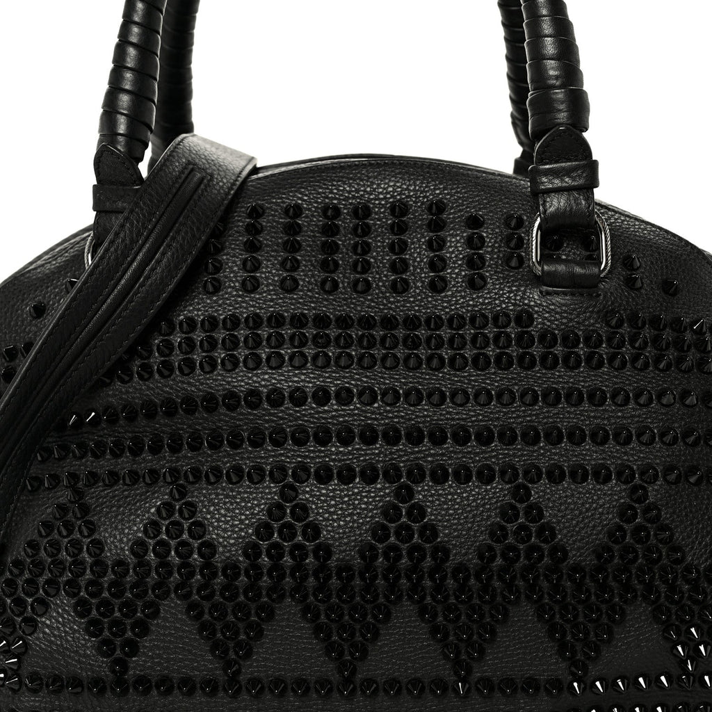 Grained Calfskin Mix Chevron Spikes Large Panettone Bowling Bag Black