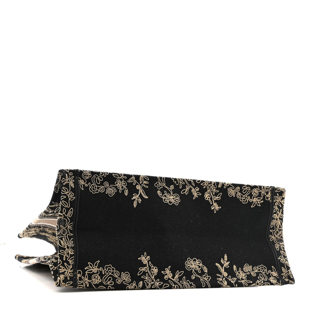 Canvas Embroidered Large Ornamental Cornely Book Tote Black Beige