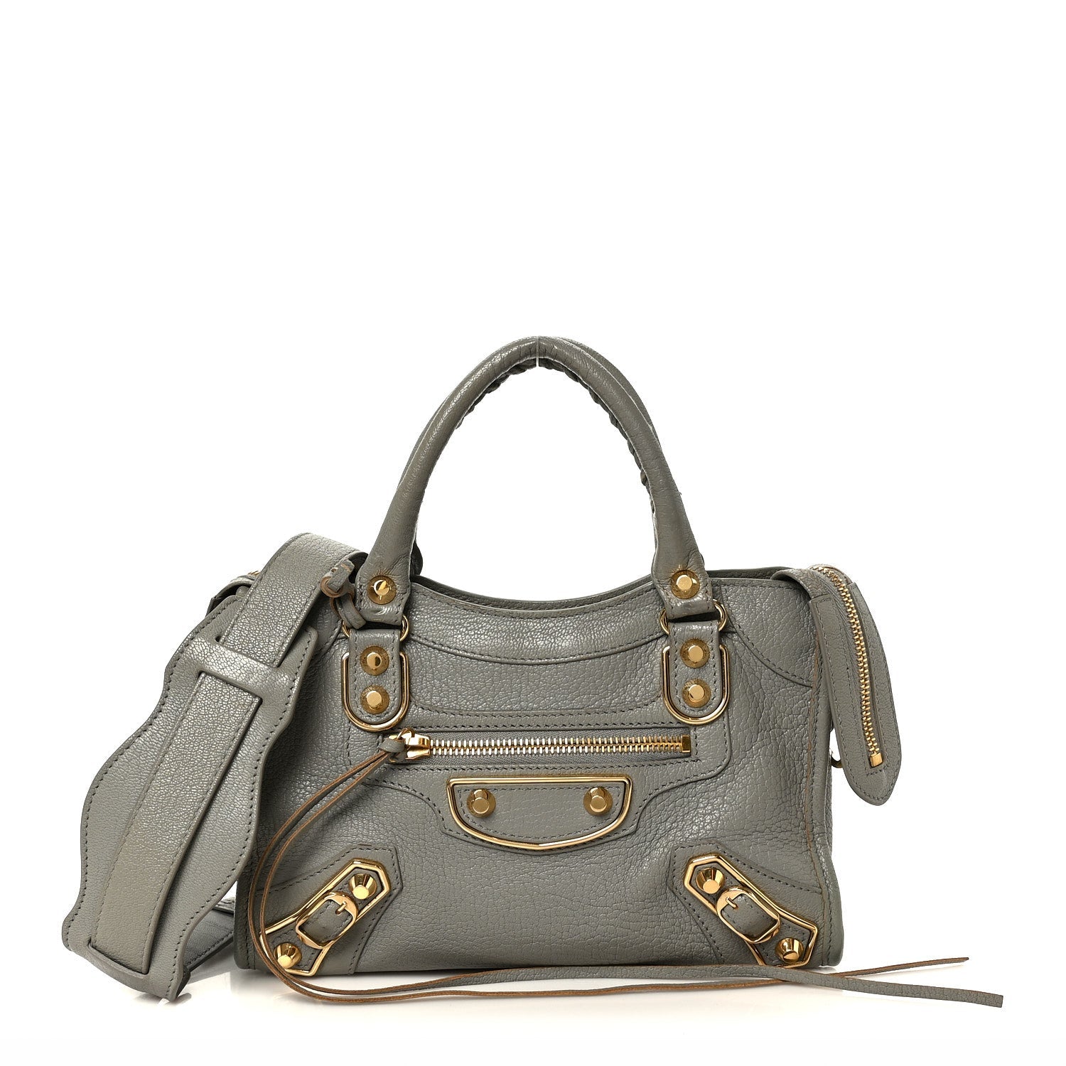 Chevre Gold Metallic Edge Hardware Mini City Gris Taupe