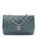 Patent Quilted Brilliant Wallet On Chain WOC Blue