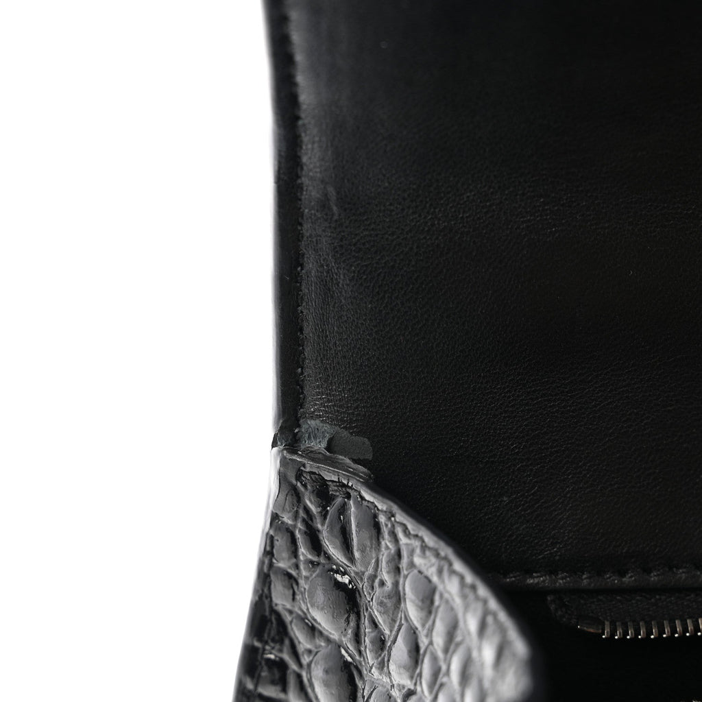Shiny Calfskin Monochrome Crocodile Embossed Small Hourglass Top Handle Bag Black