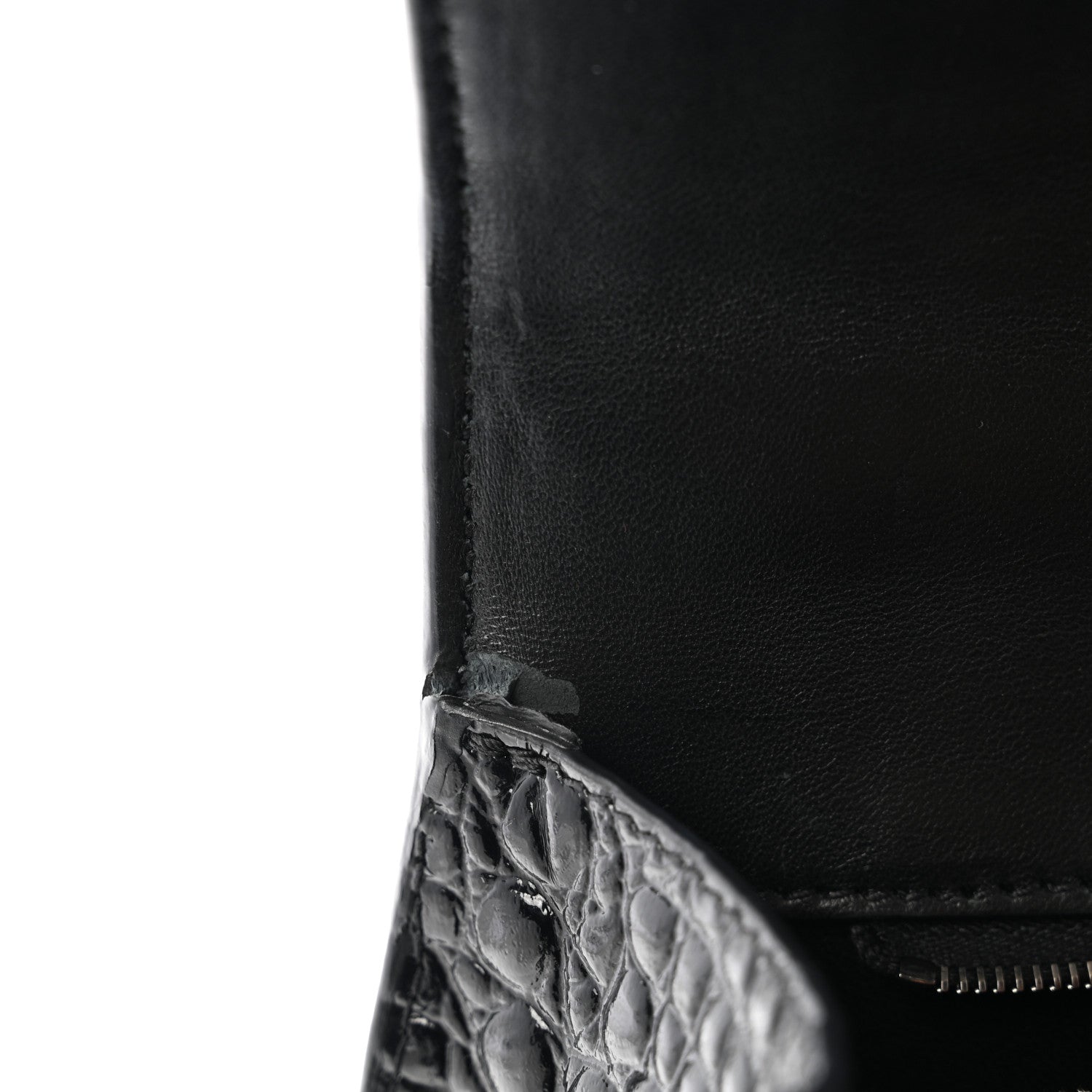 Shiny Calfskin Monochrome Crocodile Embossed Small Hourglass Top Handle Bag Black