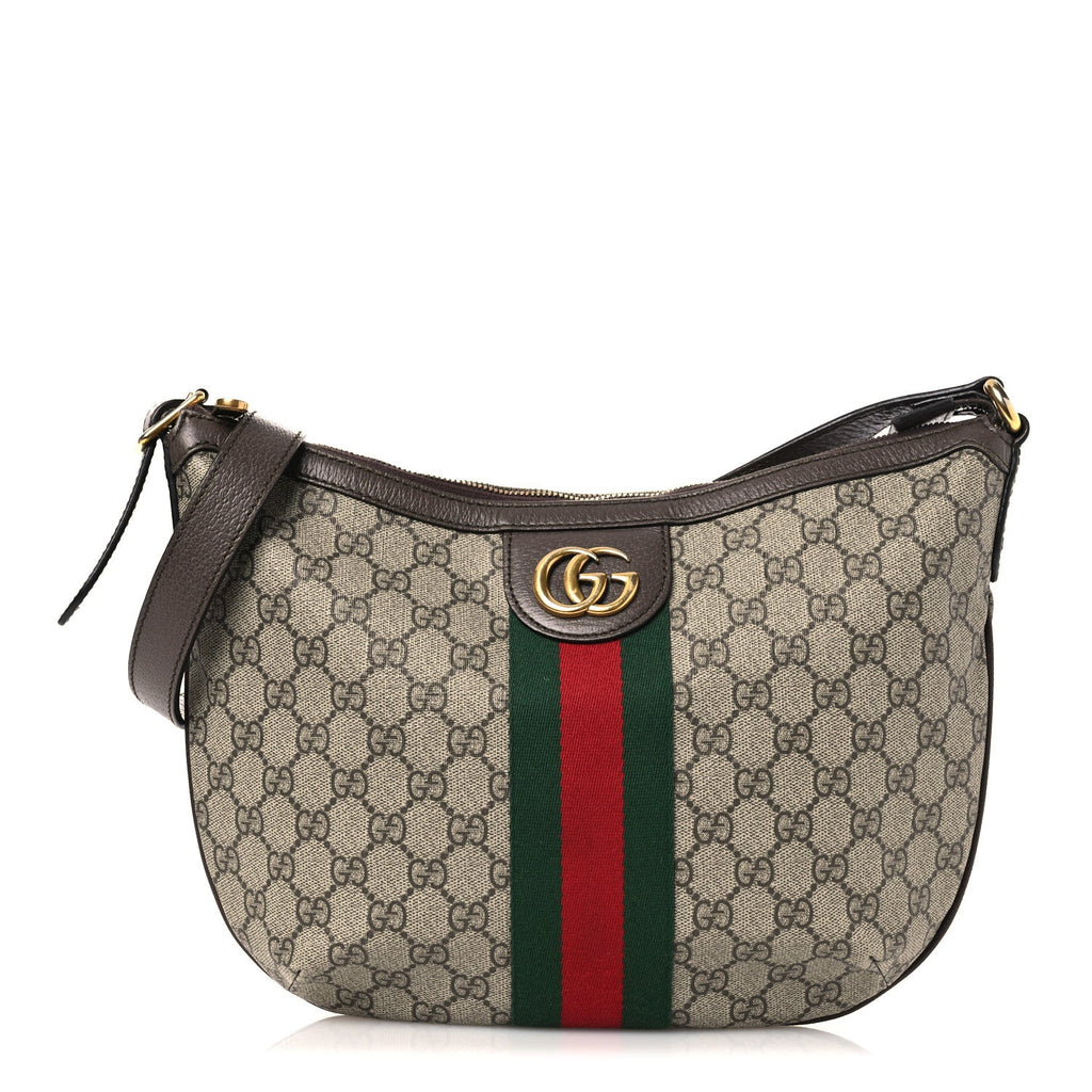 GG Supreme Monogram Web Small Ophidia Half Moon Hobo Brown