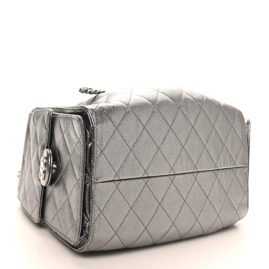 Metallic Caviar Quilted Small Chanel 25 Handbag Anthracite