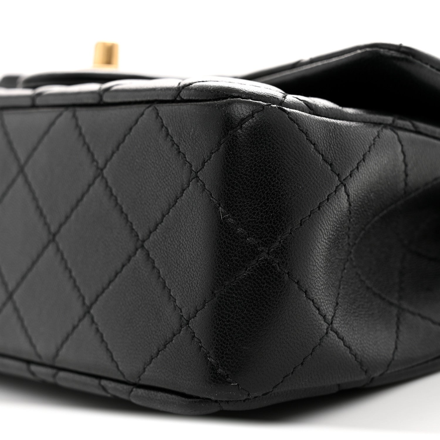 Lambskin Quilted Mini Rectangular Pearl Crush Flap Black