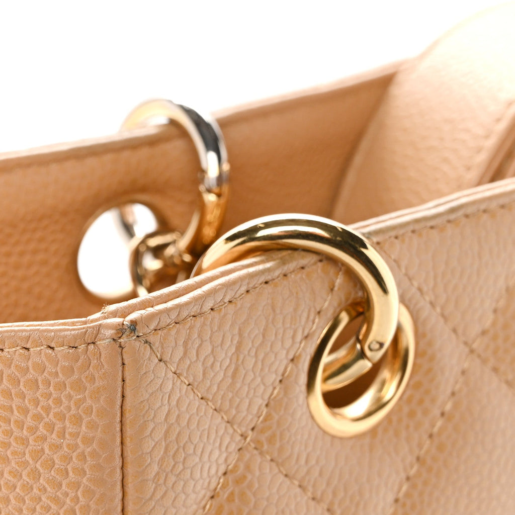 Caviar Quilted Petit Shopping Tote PST Dark Beige