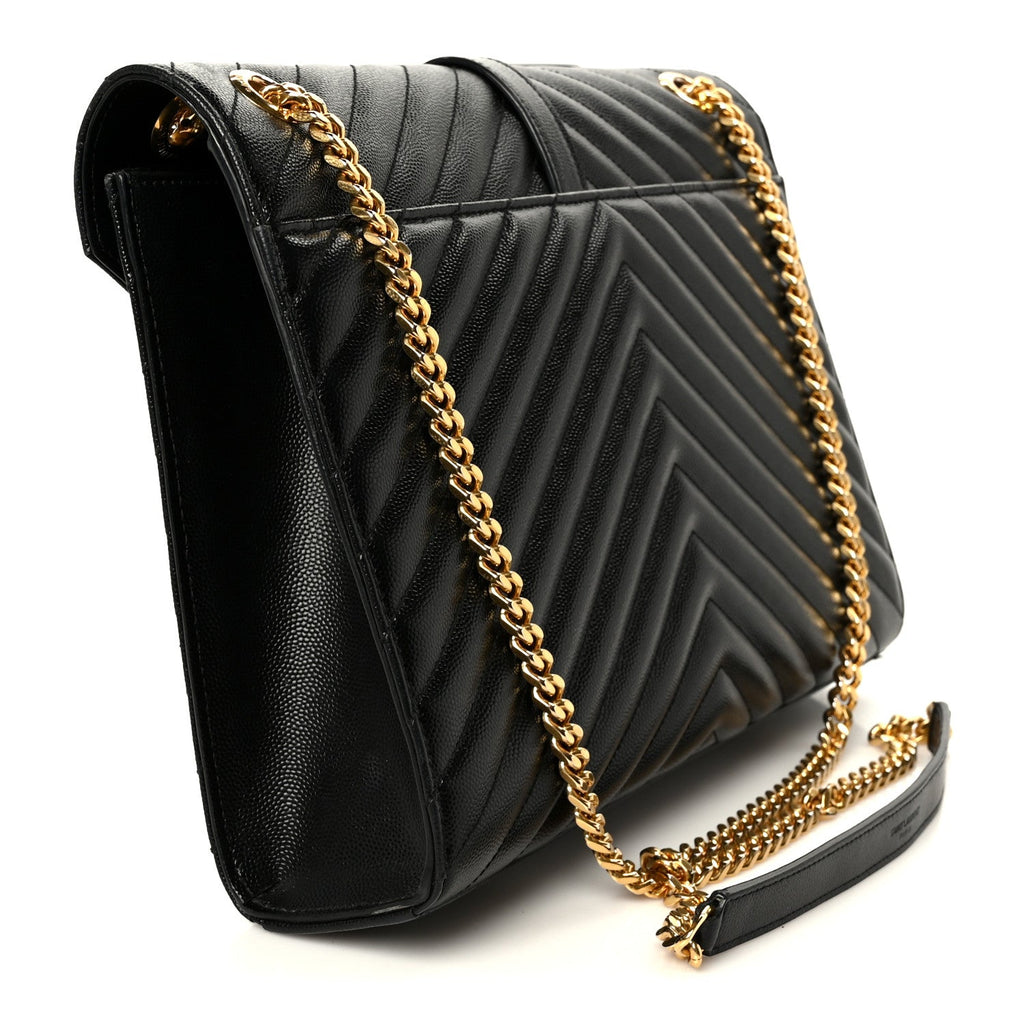 Grain De Poudre Matelasse Chevron Large Monogram Satchel Black