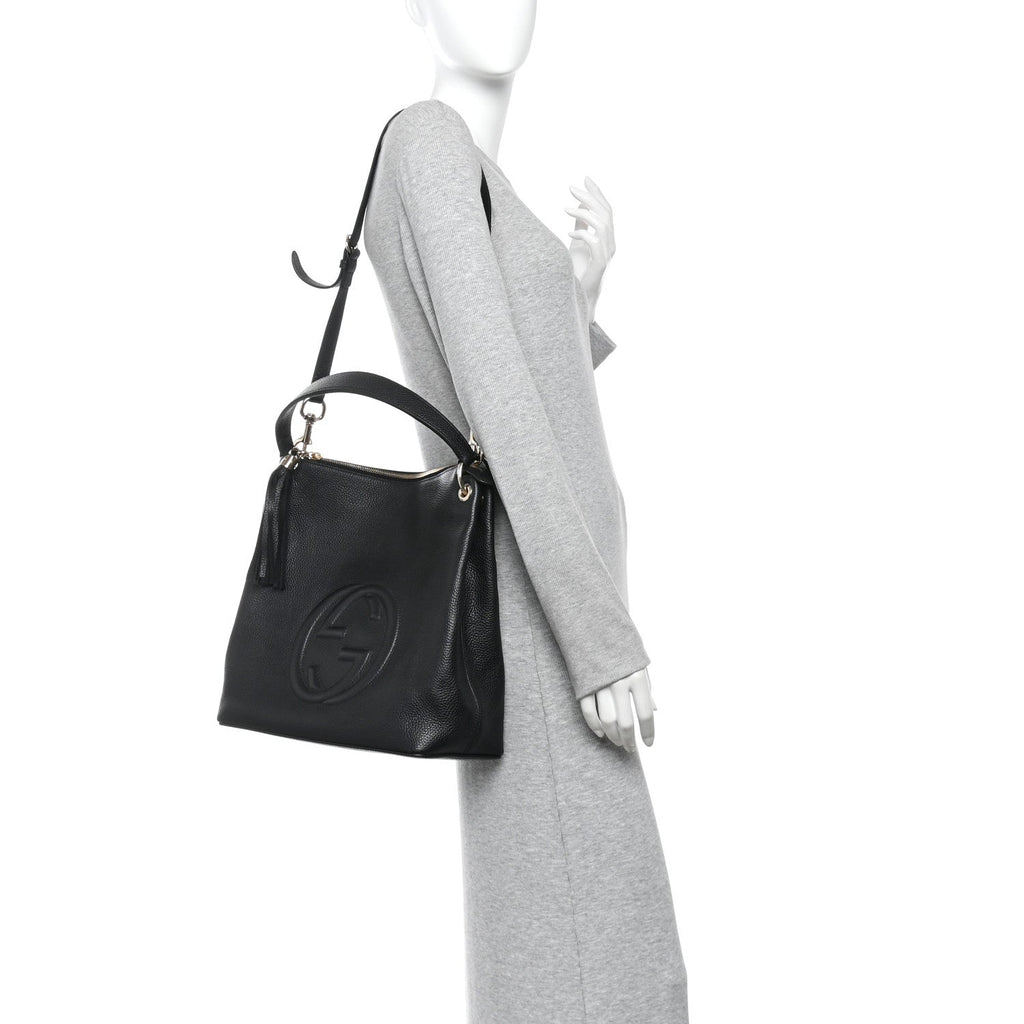 Pebbled Calfskin Large Soho Hobo Black