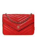 Goatskin Chevron Quilted Statement Wallet On Chain WOC Red