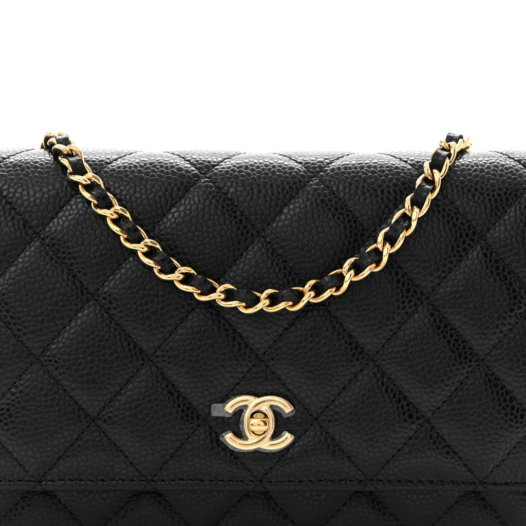 Caviar Quilted CC Turnlock Wallet On Chain WOC Black