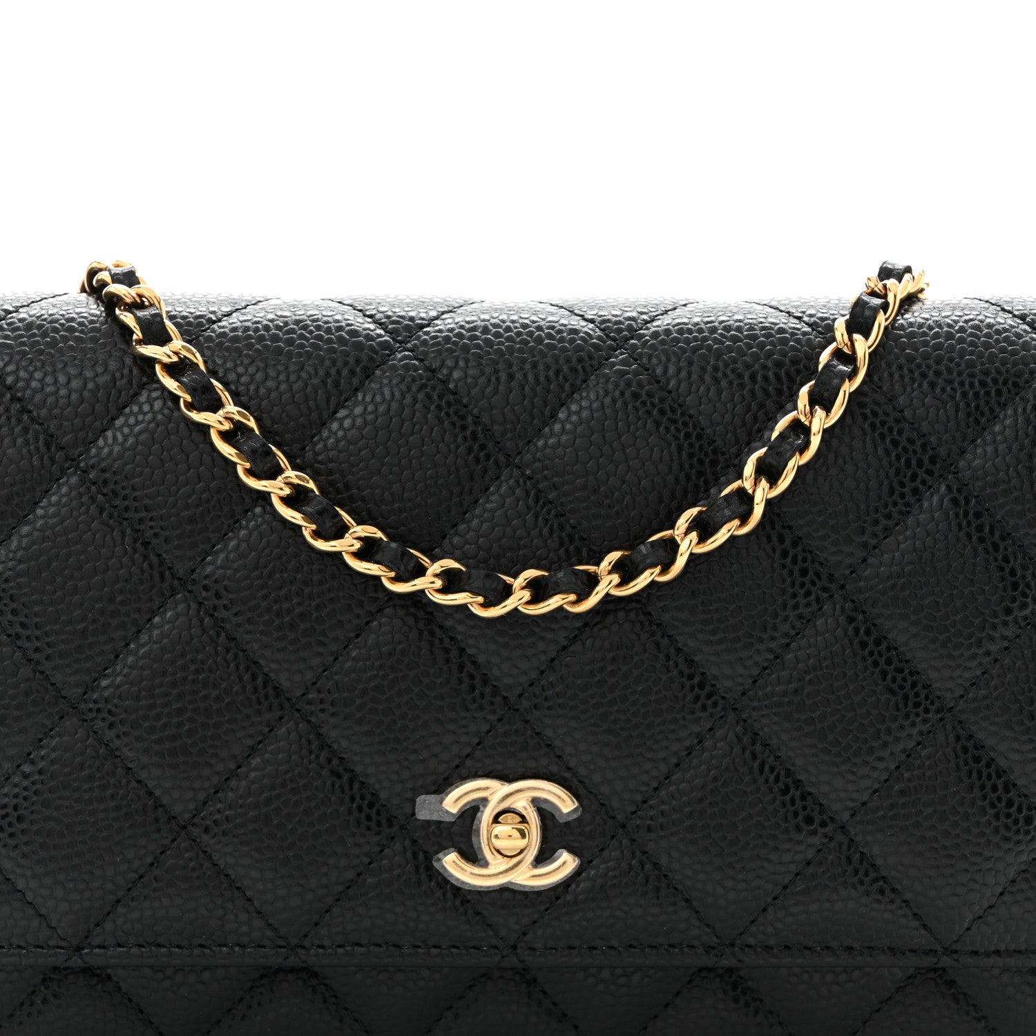 Caviar Quilted CC Turnlock Wallet On Chain WOC Black